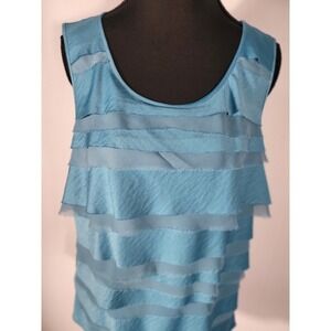 Christopher & Bank Sleeveless Ruffle Tank Top‎ Blue Layered Casual Blouse Size L